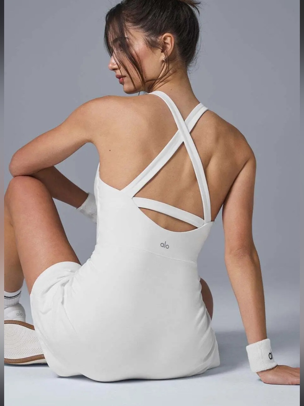 ALO Yoga White Cross-Strap Backless Women's Dress
